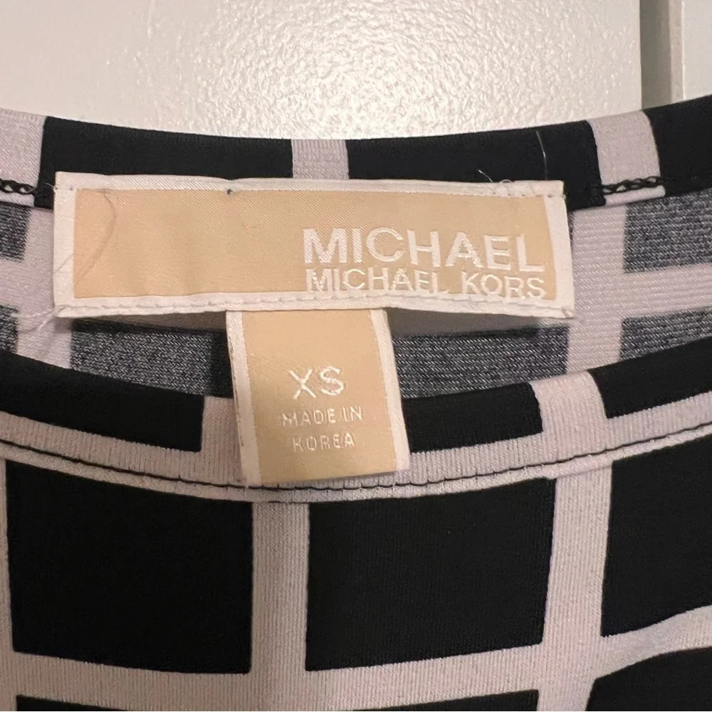 Michael Kors Black and White Checkered Long Sleeve Dress